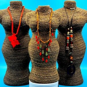 A Collection of Three Colourful Wooden Beaded Necklaces.Boho Jewelery. Beachy.